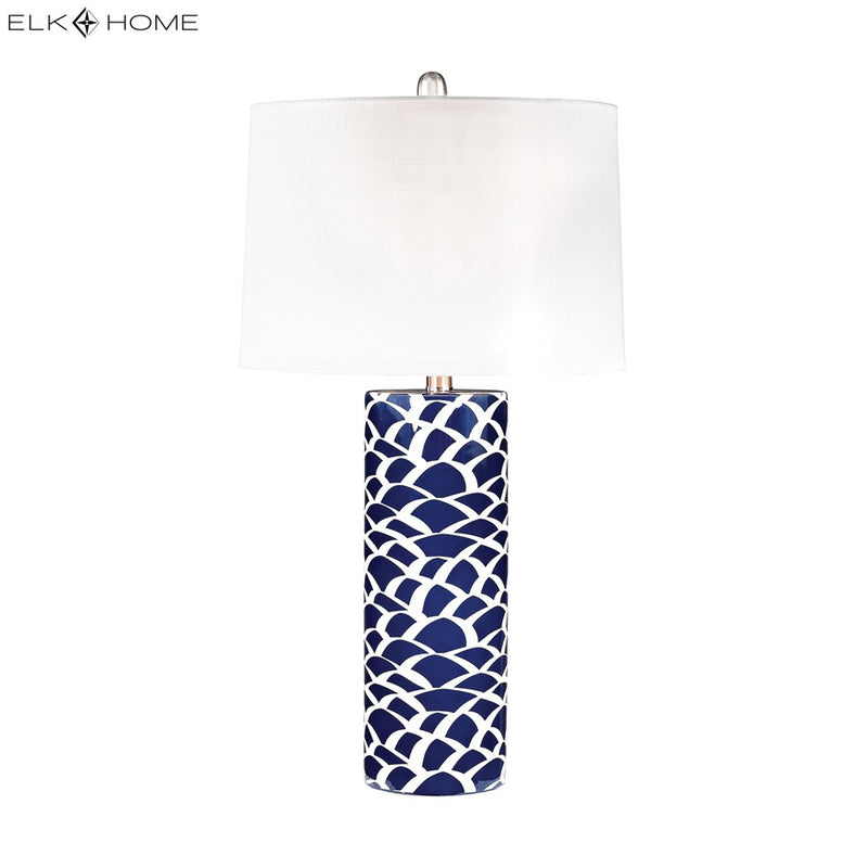 Atlas Scale Sketch 28in 1-Light Table Lamp | Transitional Navy and White Earthenware | Living Room & Bedroom | 16 x 16 x 28 in | Model PL11242-BL