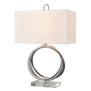 Atlas Eero 24in 1-Light Table Lamp | Transitional Chrome Metal and White Linen | Living Room & Hallway | 15 x 9 x 24 in | Model PL11245-CH