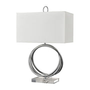 Atlas Eero 24in 1-Light Table Lamp | Transitional Chrome Metal and White Linen | Living Room & Hallway | 15 x 9 x 24 in | Model PL11245-CH