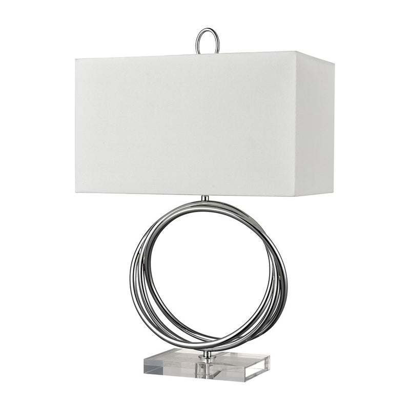 Atlas Eero 24in 1-Light Table Lamp | Transitional Chrome Metal and White Linen | Living Room & Hallway | 15 x 9 x 24 in | Model PL11245-CH