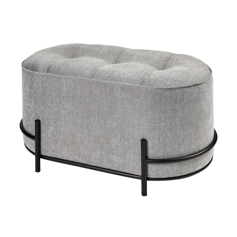 Atlas Lighting Brida 32in Oval Ottoman | Gray Tufted Velvet on Black Iron Base | Living Room & Bedroom Seating | 32 x 18 x 18 in | Model SE11007-01