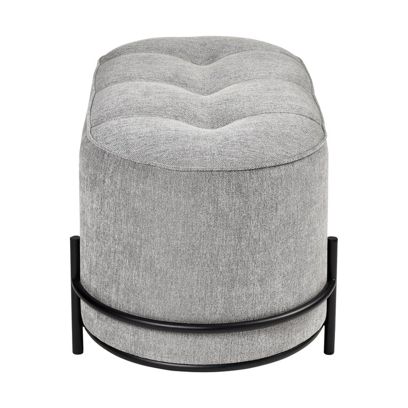 Atlas Lighting Brida 32in Oval Ottoman | Gray Tufted Velvet on Black Iron Base | Living Room & Bedroom Seating | 32 x 18 x 18 in | Model SE11007-01