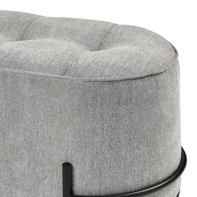 Atlas Lighting Brida 32in Oval Ottoman | Gray Tufted Velvet on Black Iron Base | Living Room & Bedroom Seating | 32 x 18 x 18 in | Model SE11007-01