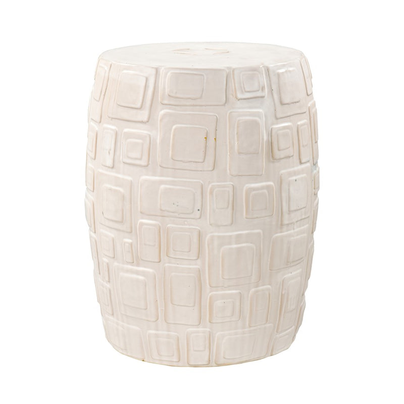 Atlas Lighting Cambeck 14in Round Accent Stool | Cream Glazed Earthenware | Living Room & Entryway Seating | 14 x 14 x 18 in | Model SE11008-02