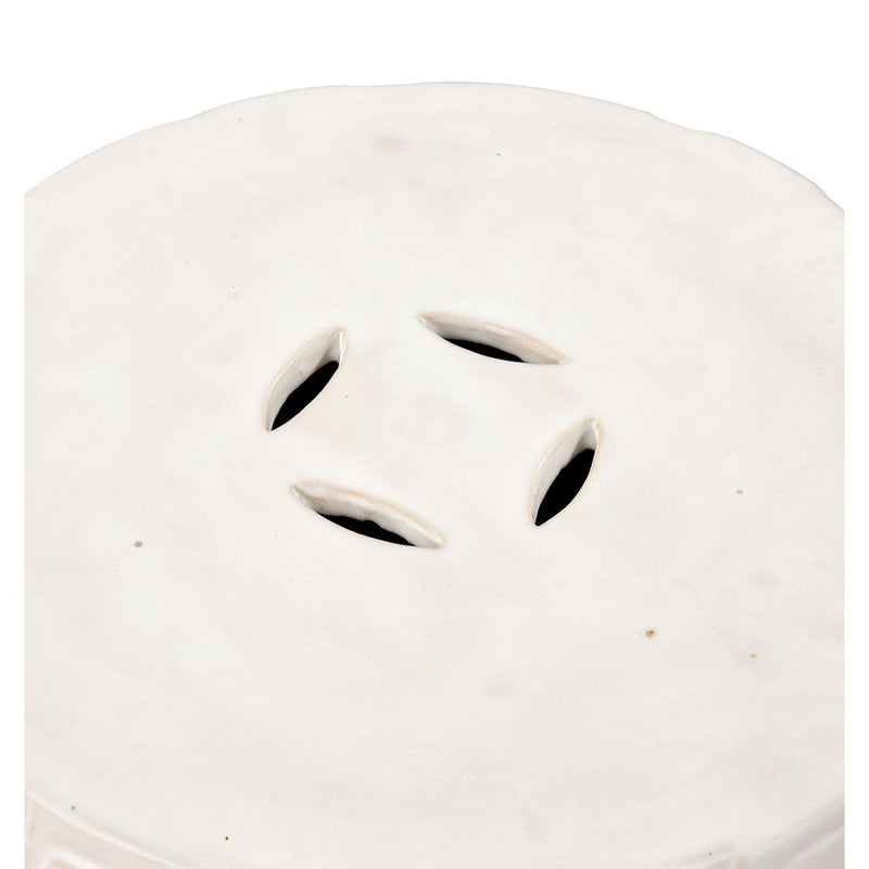 Atlas Lighting Cambeck 14in Round Accent Stool | Cream Glazed Earthenware | Living Room & Entryway Seating | 14 x 14 x 18 in | Model SE11008-02