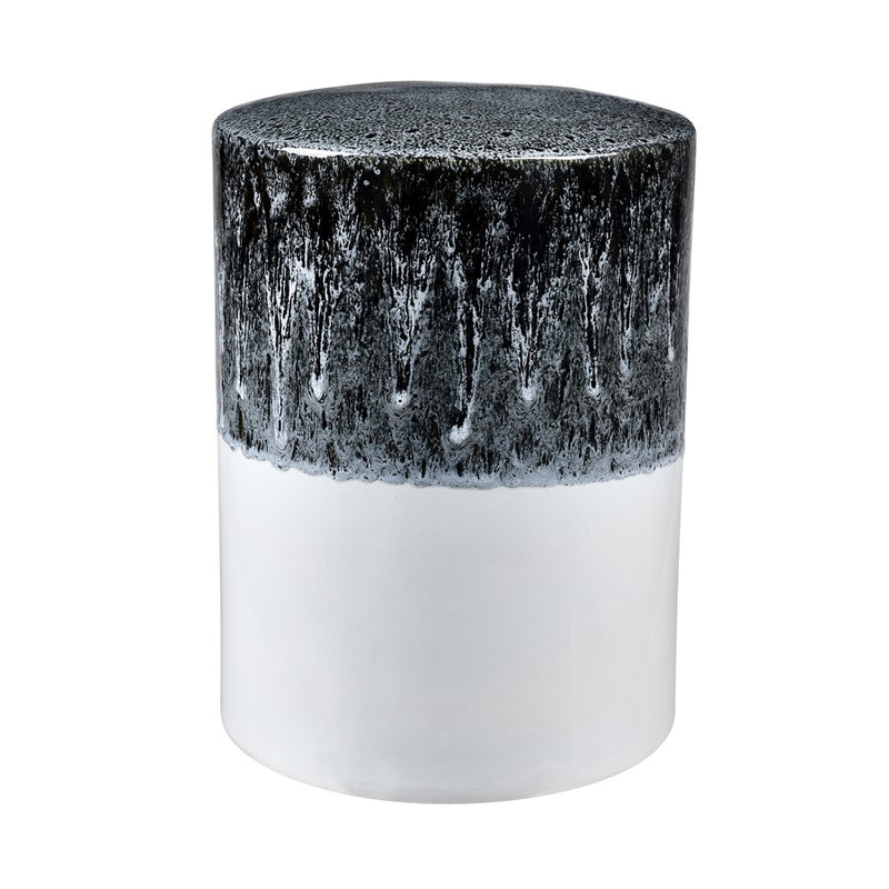 Atlas Lighting Gallemore 13.25in Stool | Modern Black and White Glazed Earthenware | Accent Seating & Table | 13.25 x 13.25 x 18 in | Model SE11019-01