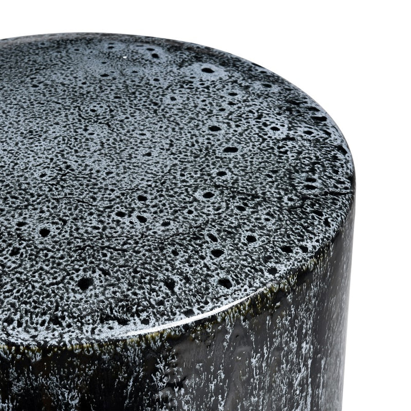 Atlas Lighting Gallemore 13.25in Stool | Modern Black and White Glazed Earthenware | Accent Seating & Table | 13.25 x 13.25 x 18 in | Model SE11019-01