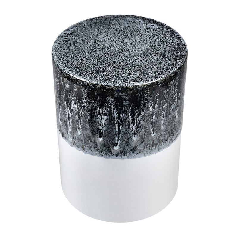 Atlas Lighting Gallemore 13.25in Stool | Modern Black and White Glazed Earthenware | Accent Seating & Table | 13.25 x 13.25 x 18 in | Model SE11019-01