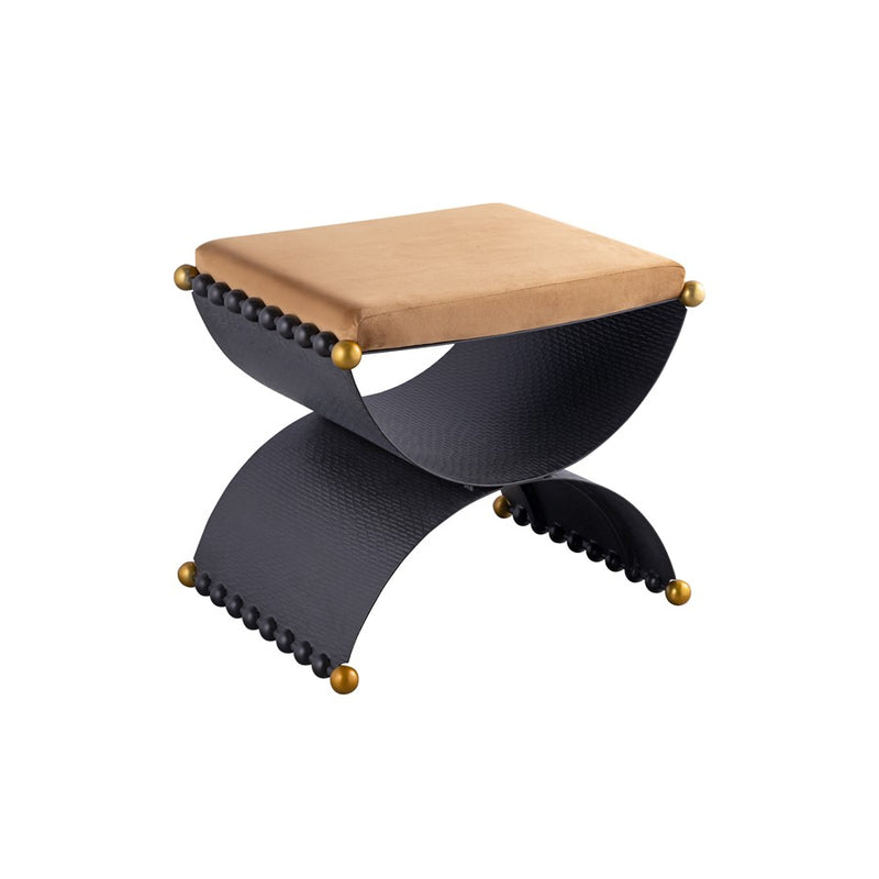 Atlas Lighting Layla 25in Accent Stool | Blackened Bronze & Camel Velvet | Art Deco Style | 25 x 19 x 21 in | Model SE11035-01