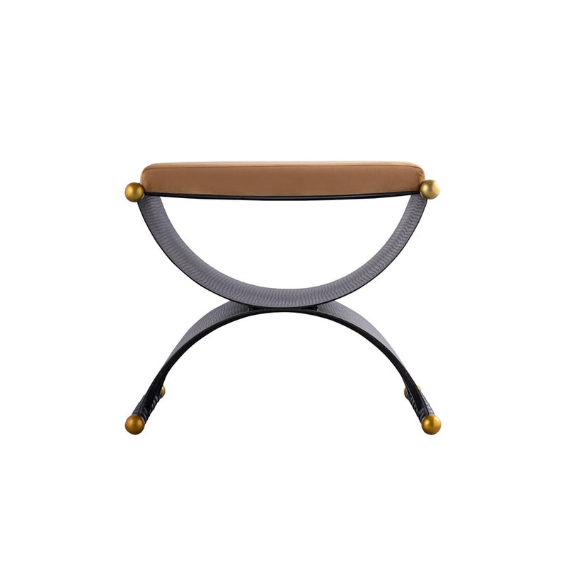 Atlas Lighting Layla 25in Accent Stool | Blackened Bronze & Camel Velvet | Art Deco Style | 25 x 19 x 21 in | Model SE11035-01