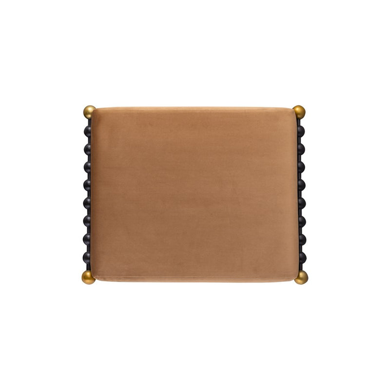 Atlas Lighting Layla 25in Accent Stool | Blackened Bronze & Camel Velvet | Art Deco Style | 25 x 19 x 21 in | Model SE11035-01