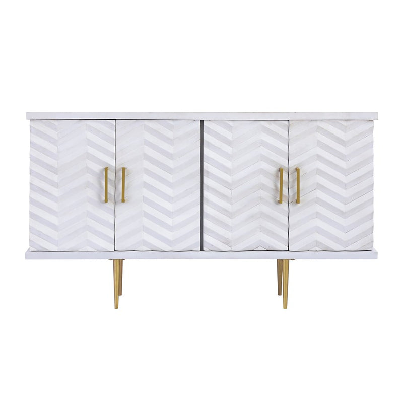 Atlas Lighting Brendle 4-Door Credenza | Whitewash Wood & Brass Modern | Living Room & Dining Room Storage | Model ST11012-01