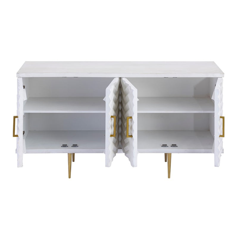 Atlas Lighting Brendle 4-Door Credenza | Whitewash Wood & Brass Modern | Living Room & Dining Room Storage | Model ST11012-01