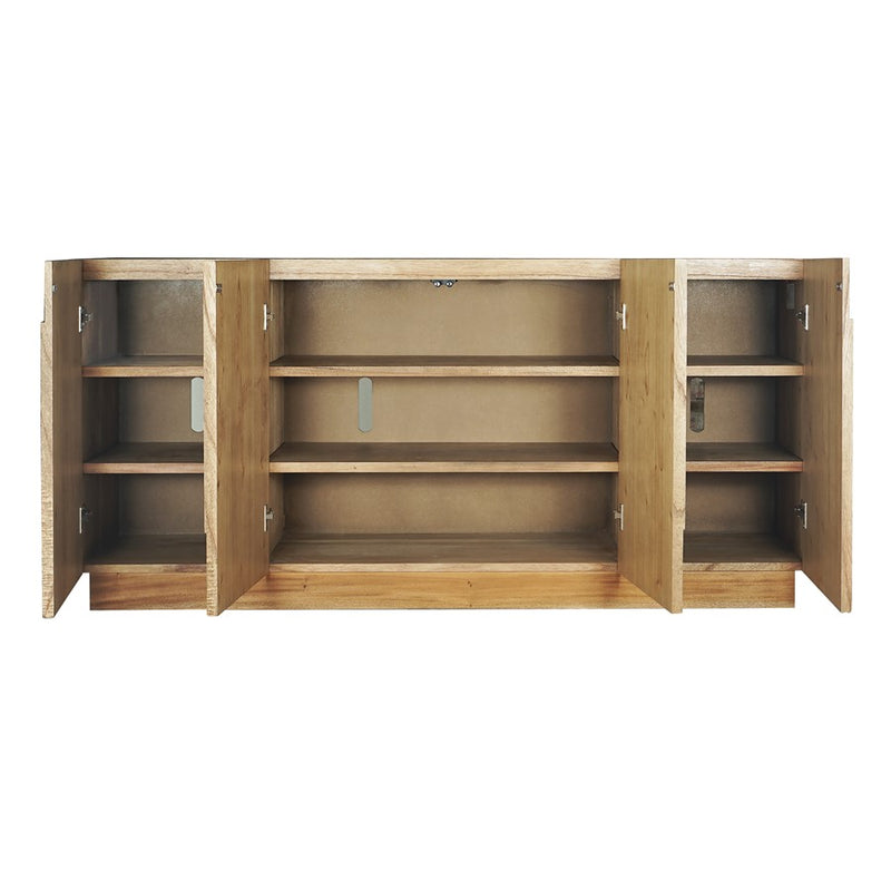 Atlas Lighting Dennis Credenza 72in | Modern Wheat Toast Wood with Geometric Carved Doors | Living Room & Dining Room Storage | Model ST11027-01