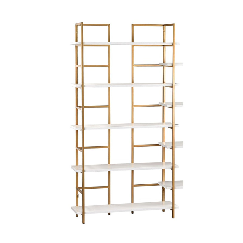 Atlas Lighting Kline Large Bookshelf | Gloss White and Gold Metal Wood Composite | Living Room & Home Office Storage | Model ST11049-01