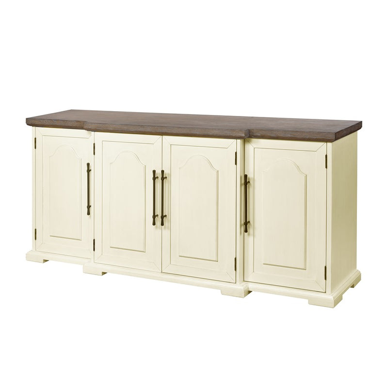 Atlas Lighting Locksmith 4-Door Credenza | Cream and Brown Wood Composite | Living Room & Dining Room Storage | 72 x 19 x 34 in | Model ST11053-01