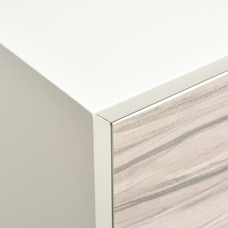 Atlas Lighting Reynolds 38in Two-Door Storage Cabinet | White Almond Wood with Brass Base | Living Room & Dining Room Entryway | Model ST11067-01