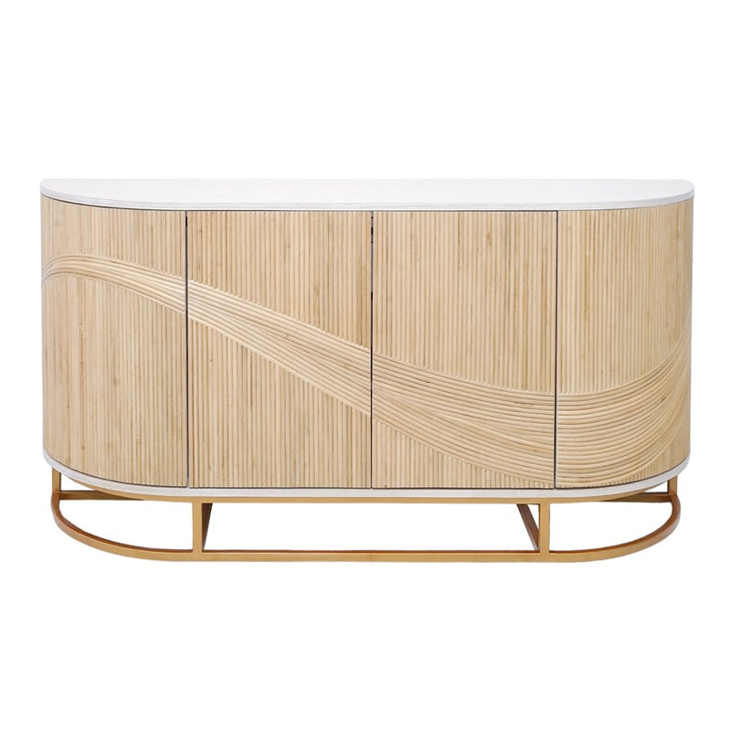 Atlas Lighting Sconset 72in Four-Door Credenza | Natural Rattan & White Ash Wood with Brass Base | Living Room & Dining Room | Model ST11071-01