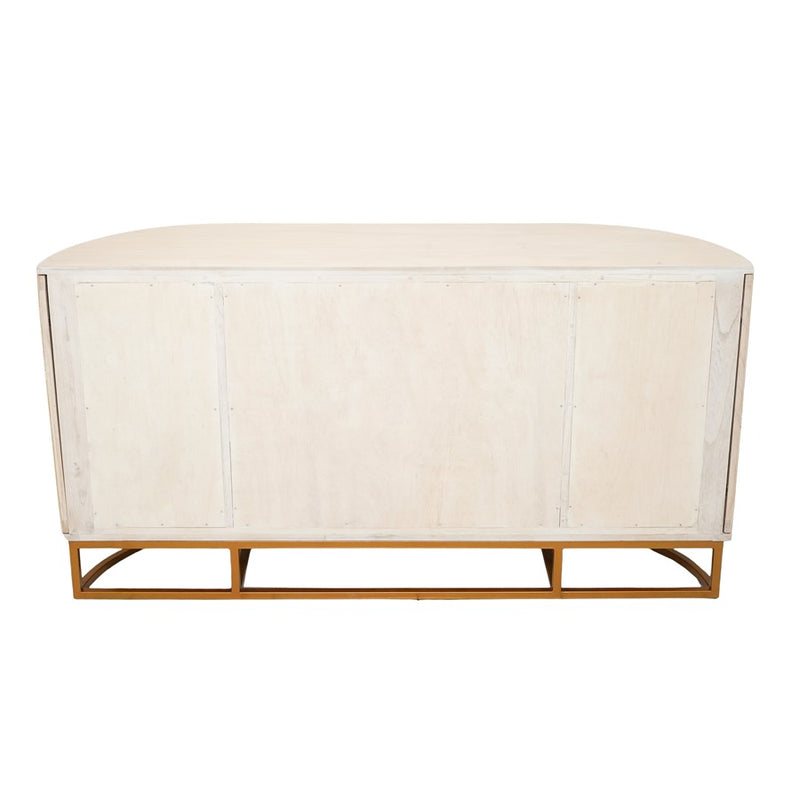 Atlas Lighting Sconset 72in Four-Door Credenza | Natural Rattan & White Ash Wood with Brass Base | Living Room & Dining Room | Model ST11071-01