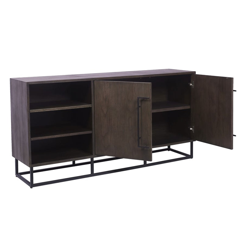 Atlas Lighting Seaton 65in Two-Door Credenza | Espresso Wood with Black Metal Frame | Living Room & Dining Room Storage | Model ST11072-01