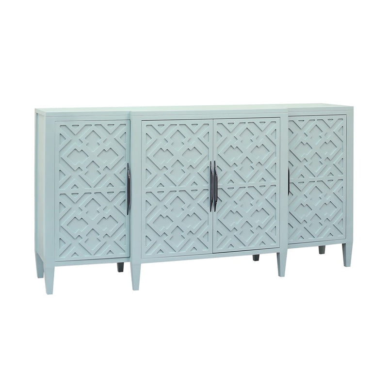 Atlas Lighting Topher 4-Door Credenza | Aqua Wood Composite with Geometric Fretwork | Living Room & Dining Room Storage | Model ST11084-01