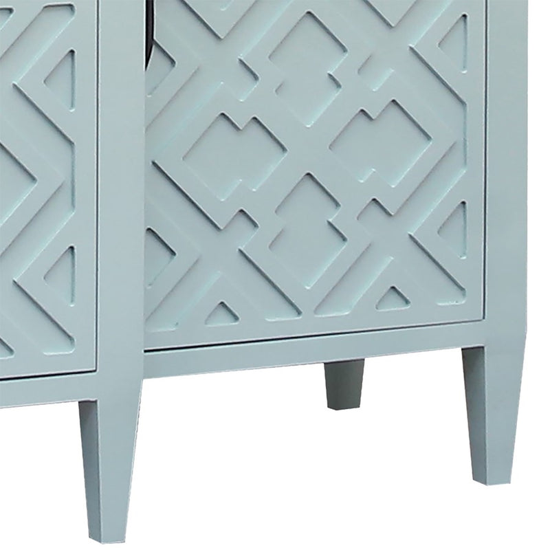 Atlas Lighting Topher 4-Door Credenza | Aqua Wood Composite with Geometric Fretwork | Living Room & Dining Room Storage | Model ST11084-01