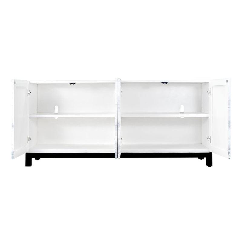 Atlas Lighting Torres 72in 4-Door Wooden Credenza | Designer White and Gray Transitional | Living Room & Dining Room Storage | Model ST11085-01