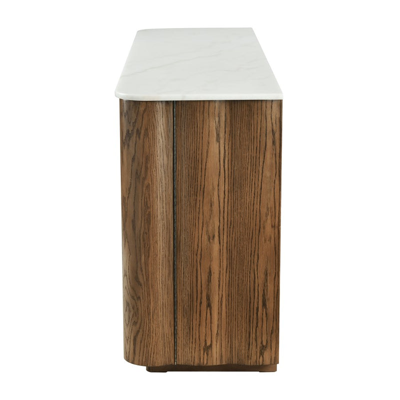 Atlas Lighting Woodside 73in 4-Door Credenza | Medium Oak and White Marble Top | Living Room & Dining Room Storage | Model ST11094-01