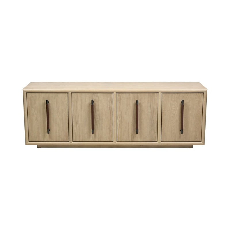 Atlas Lighting Yearling 68in 4-Door Credenza | Light Oak and Blackened Bronze with Leather Handles | Living Room & Dining Room | Model ST11095-01