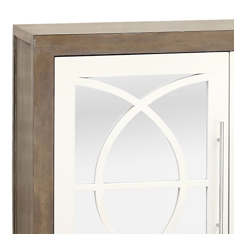 Atlas Lighting Zoran 72in 4-Door Credenza | Brown and Weathered White with Mirror Doors | Living Room & Dining Room Storage | Model ST11096-01