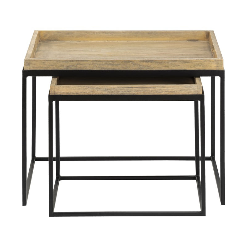 Atlas Lighting Akin Set of 2 Accent Tables | Natural Wood and Black Metal | Living Room & Hallway Nesting Tables | 24 x 18 x 18 in | Model TA11002-01S