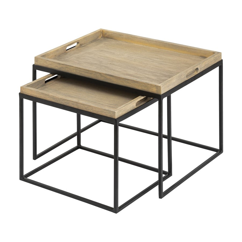Atlas Lighting Akin Set of 2 Accent Tables | Natural Wood and Black Metal | Living Room & Hallway Nesting Tables | 24 x 18 x 18 in | Model TA11002-01S