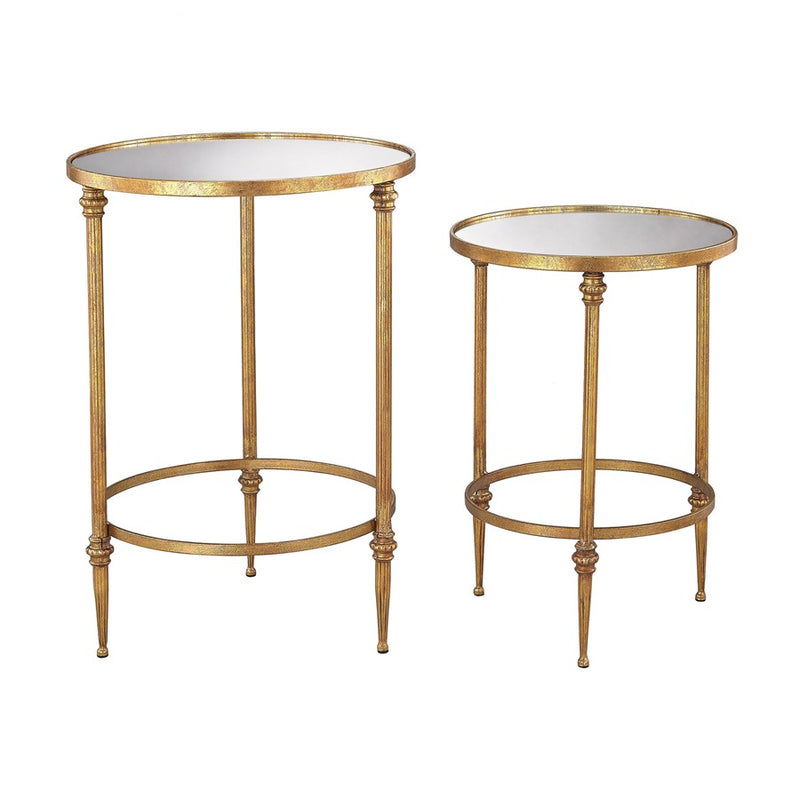 Atlas Lighting Alcazar 18in Accent Table Set of 2 | Transitional Antique Gold Metal and Mirror Glass | Living Room & Bedroom Side | Model TA11004-01S