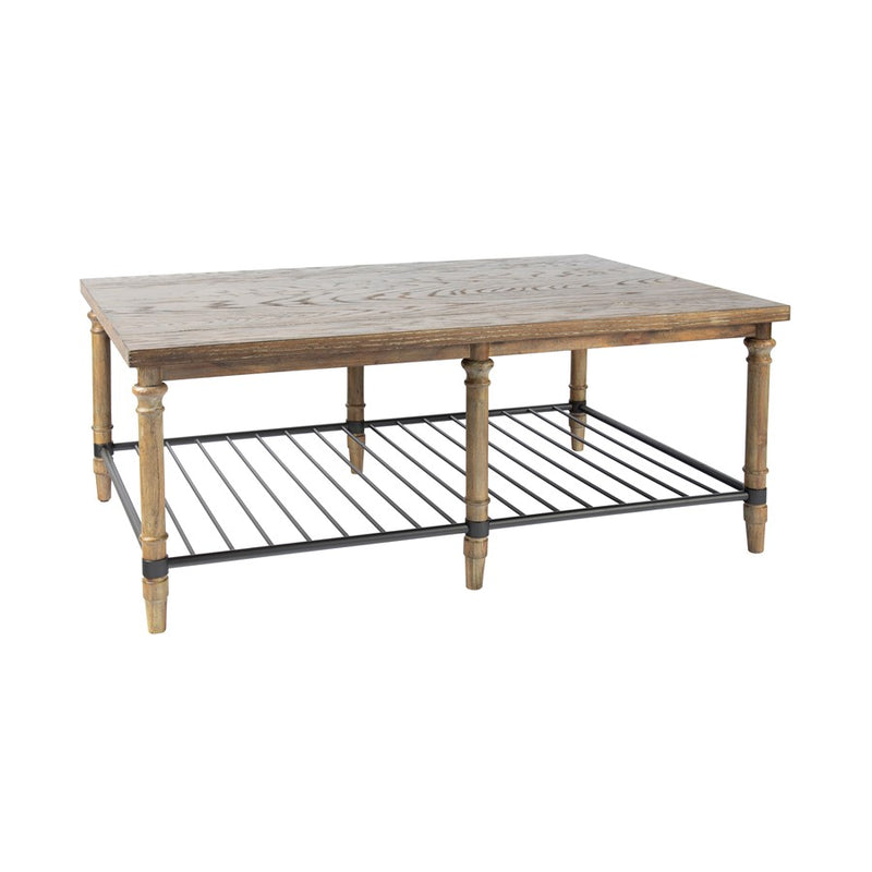 Atlas Lighting Beacon Hill 50in Rectangular Coffee Table | Rustic Natural Wood and Black Metal Shelf | Living Room & Family Room | Model TA11012-01