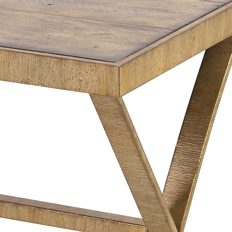Atlas Lighting Better Ending 22in Round Accent Table | Aged Gold Metal and Natural Wood | Living Room & Bedroom Side Table | Model TA11013-01