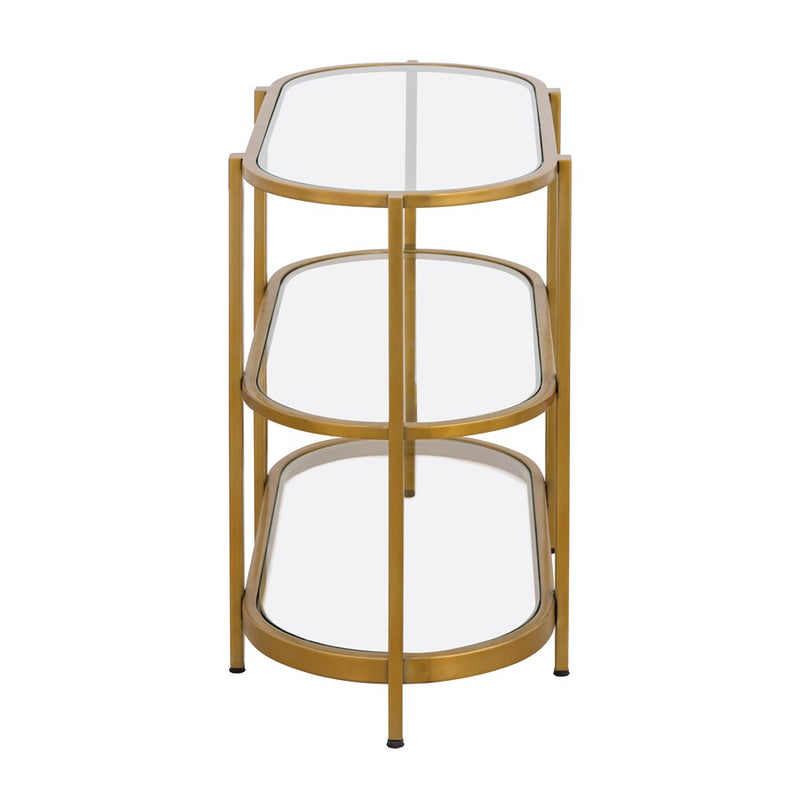 Atlas Lighting Blain 40in Oval Console Table | Antique Brass Metal Frame and Clear Glass Shelves | Entryway & Dining Room Display | Model TA11018-01