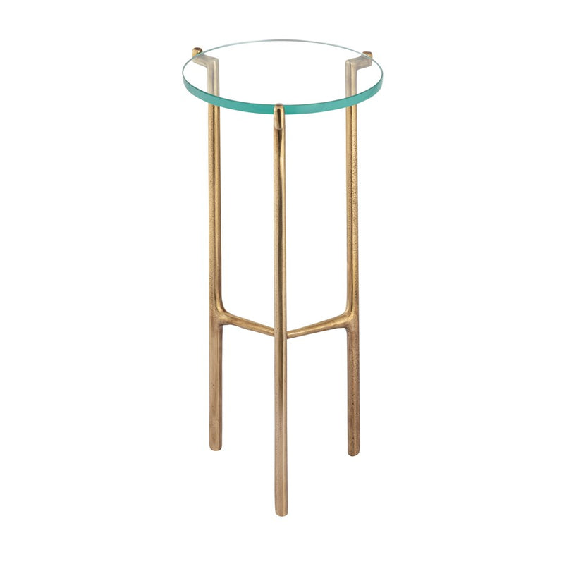 Atlas Bump Out 9in Accent Table | Aged Brass Metal and Clear Glass Transitional | Living Room & Bedroom Drinks Table | Model TA11030-01