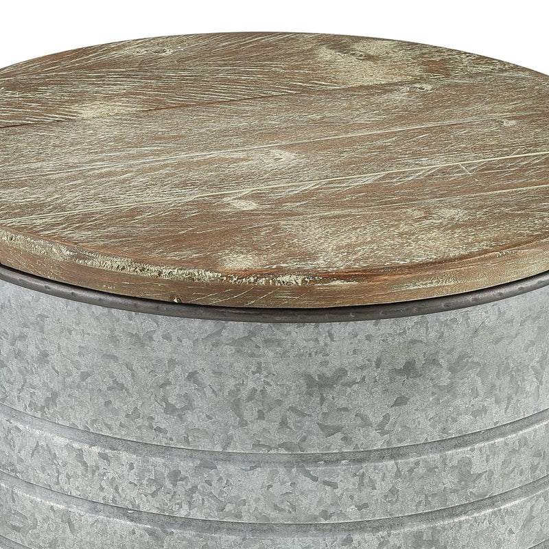 Atlas Cannes 16in Accent Table | Galvanized Metal and Natural Wood Transitional | Patio & Entryway Storage Stool | 16 x 16 x 21 in | Model TA11033-01