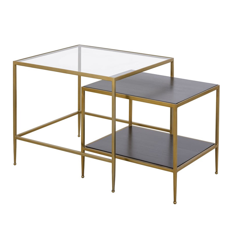 Atlas Lighting Carrick 23in Nesting Table Set of 2 | Transitional Dark Mahogany Wood and Brass Metal | Living Room & Bedroom | Model TA11038-01S