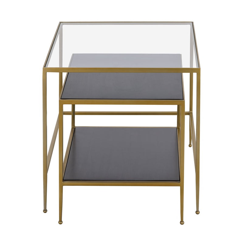 Atlas Lighting Carrick 23in Nesting Table Set of 2 | Transitional Dark Mahogany Wood and Brass Metal | Living Room & Bedroom | Model TA11038-01S