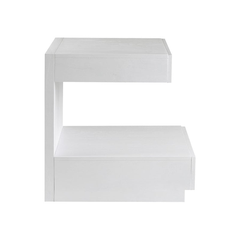 Atlas Lighting Checkmate 22in Accent Table | Modern White Wood with Drawer & Shelf | Living Room & Bedroom Side Table | Model TA11040-01