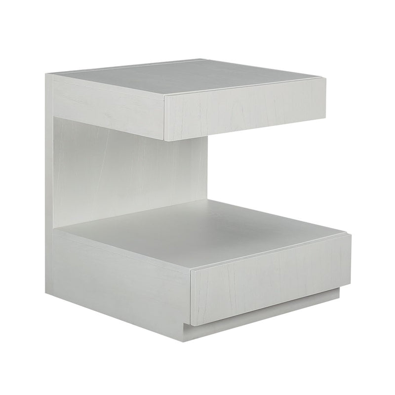 Atlas Lighting Checkmate 22in Accent Table | Modern White Wood with Drawer & Shelf | Living Room & Bedroom Side Table | Model TA11040-01