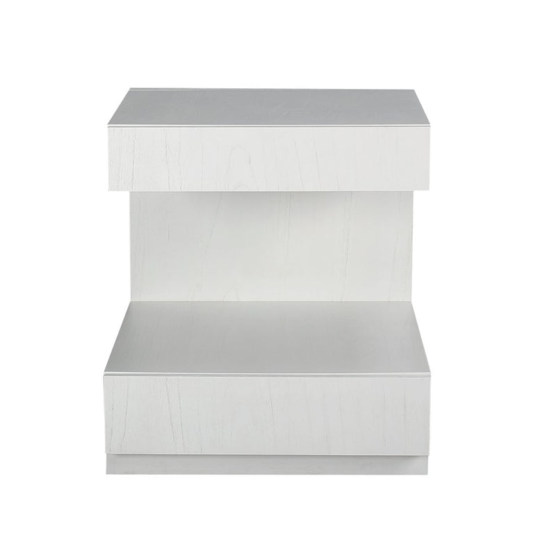 Atlas Lighting Checkmate 22in Accent Table | Modern White Wood with Drawer & Shelf | Living Room & Bedroom Side Table | Model TA11040-01