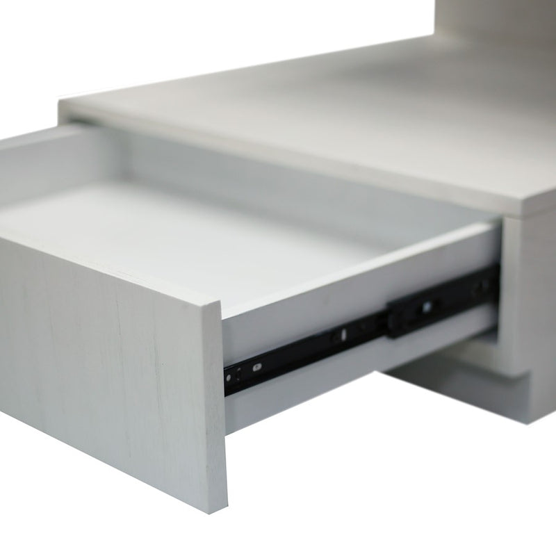 Atlas Lighting Checkmate 22in Accent Table | Modern White Wood with Drawer & Shelf | Living Room & Bedroom Side Table | Model TA11040-01