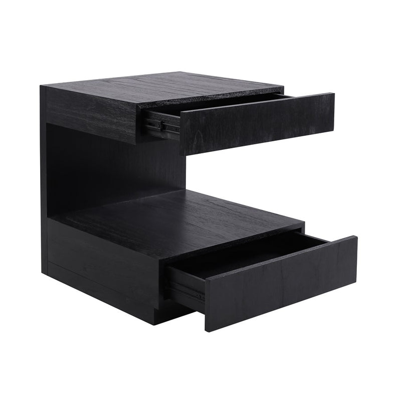 Atlas Lighting Checkmate 22in Accent Table | Modern Black Wood with Drawers | Living Room & Bedroom Side Table | 22 x 20 x 24 in | Model TA11040-02
