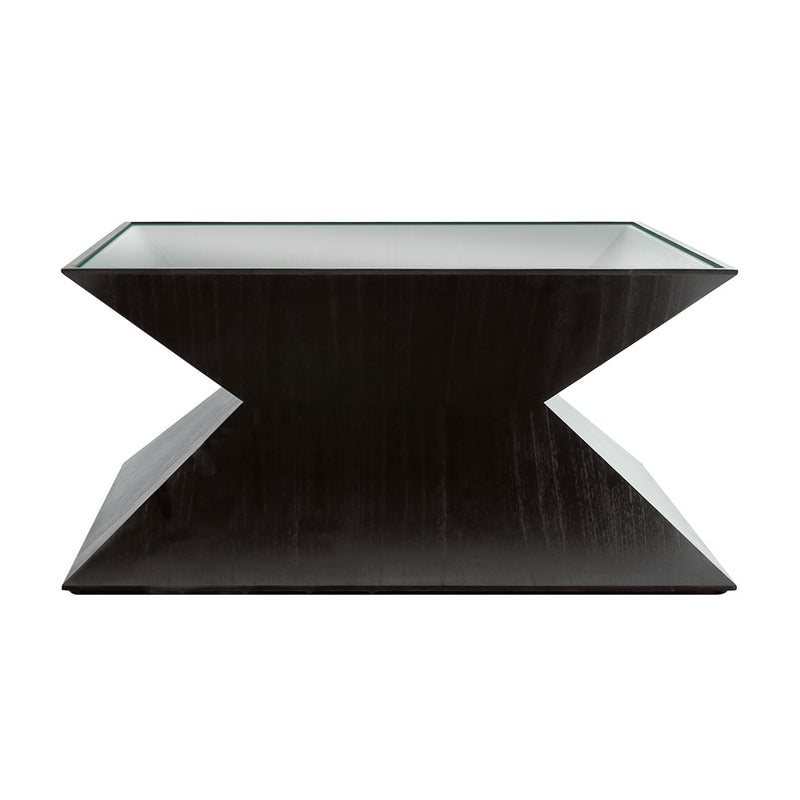 Atlas Lighting Checkmate 38in Square Coffee Table | Traditional Black Wood and Clear Glass | Living Room & Family Room Centerpiece | Model TA11041-01
