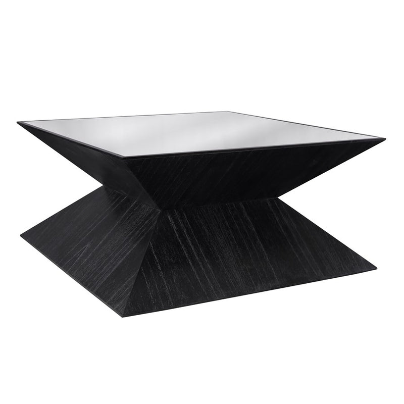 Atlas Lighting Checkmate 38in Square Coffee Table | Traditional Black Wood and Clear Glass | Living Room & Family Room Centerpiece | Model TA11041-01