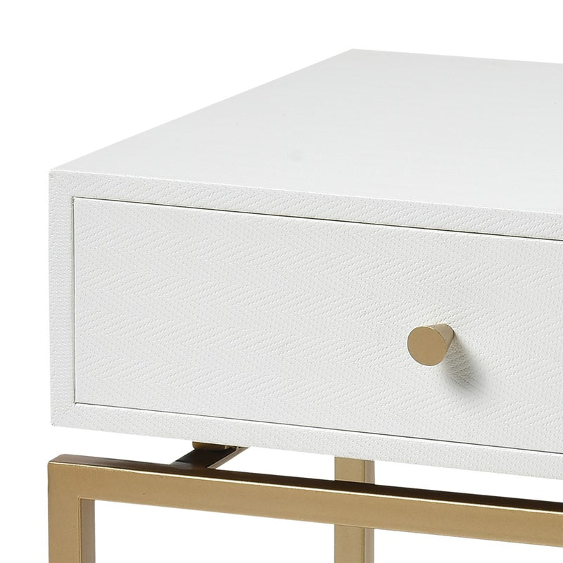 Atlas Lighting Clancy 16in Accent Table | Transitional White Fabric and Gold Metal | Living Room & Bedroom Side Table | Model TA11044-01