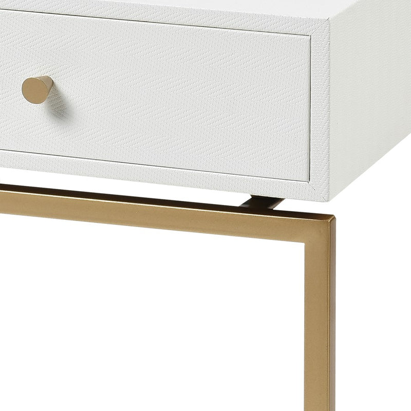 Atlas Lighting Clancy 16in Accent Table | Transitional White Fabric and Gold Metal | Living Room & Bedroom Side Table | Model TA11044-01