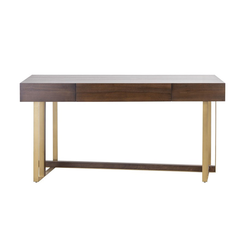 Atlas Lighting Crafton 60in Desk | Transitional Mahogany Wood and Satin Brass Metal | Home Office & Study Desk | 60 x 24 x 30 in | Model TA11057-01